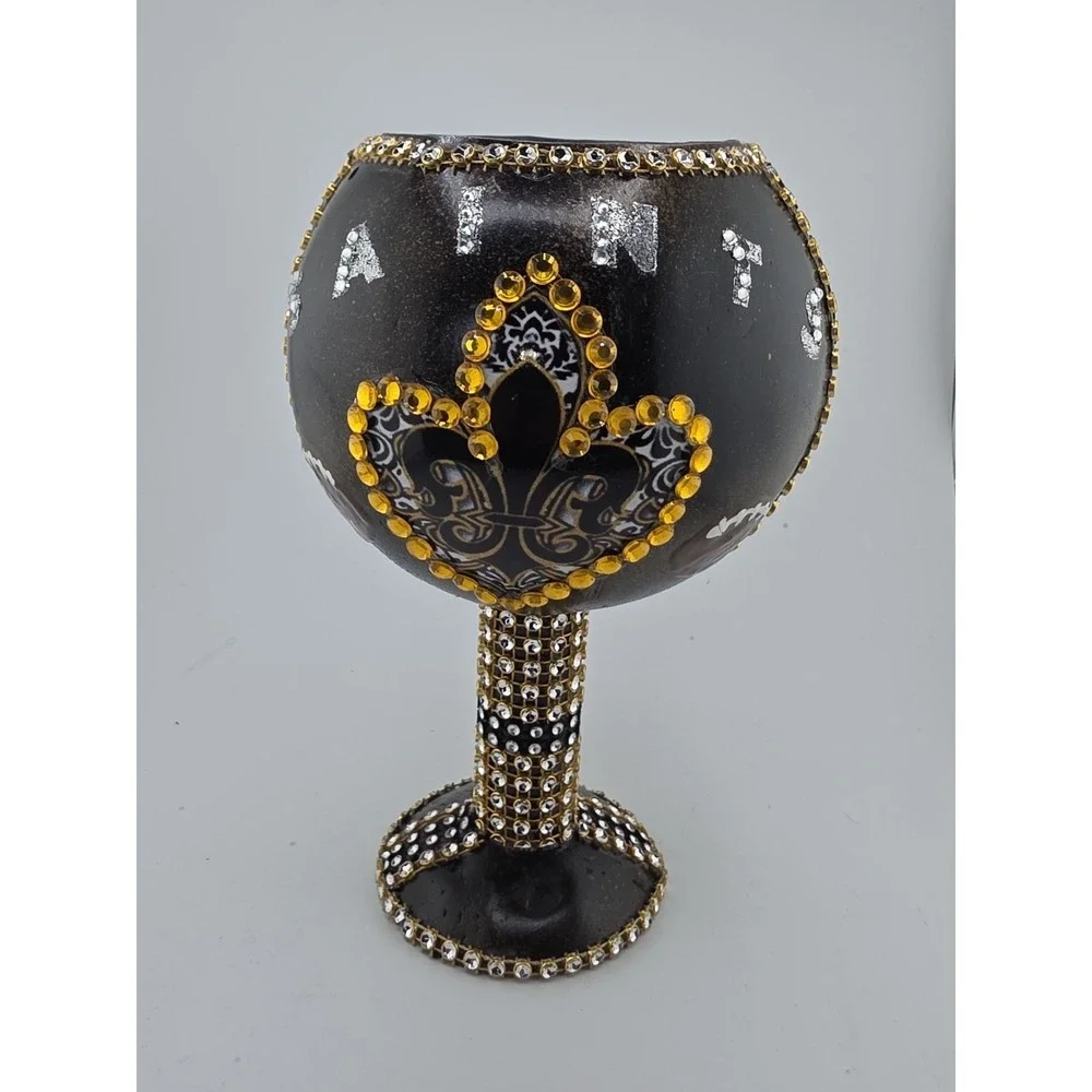 New Orleans Saints Fleur De Lis Rhinestone Goblet & Matching Zipper‎ Pouch Set